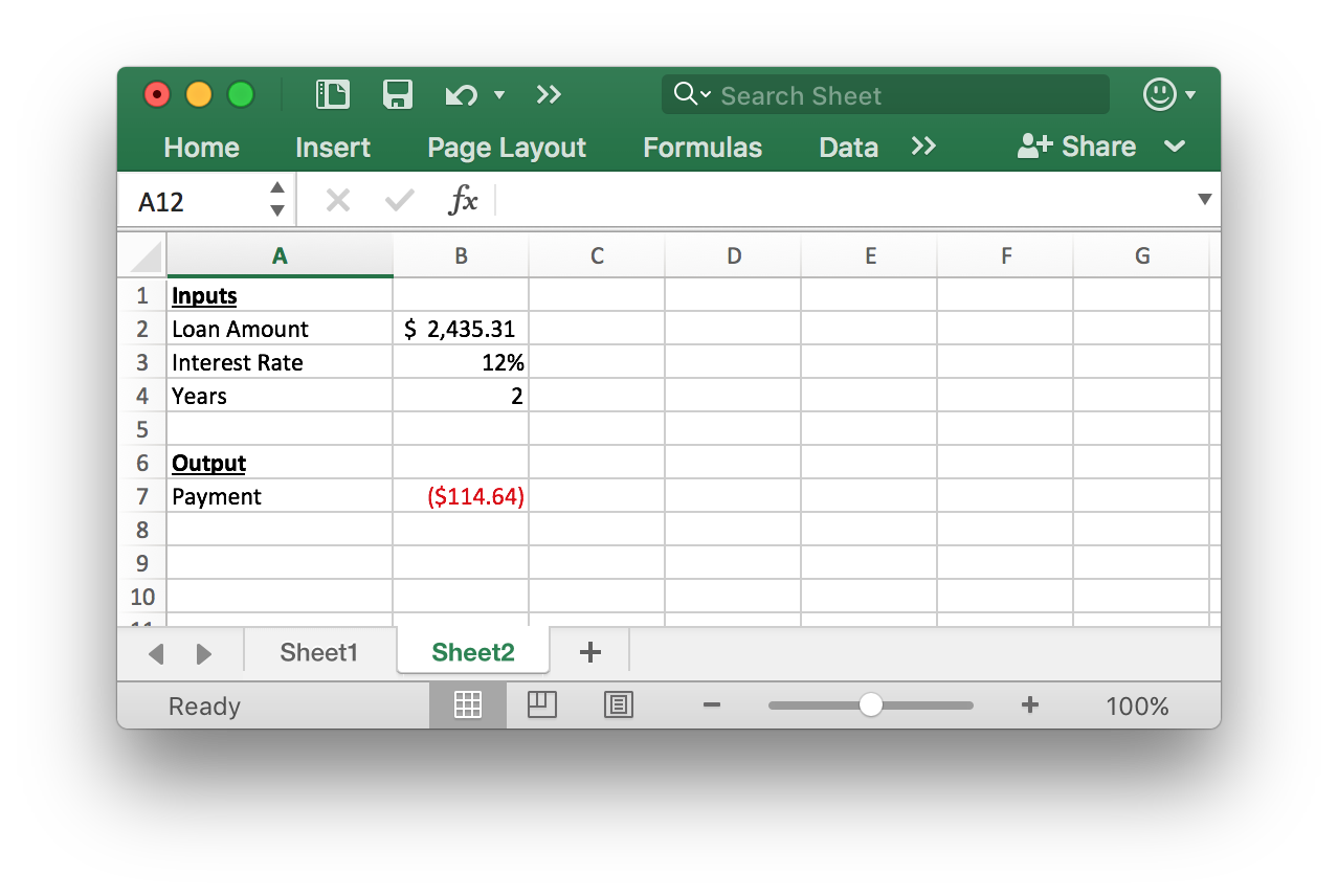 image showing payment function in excel