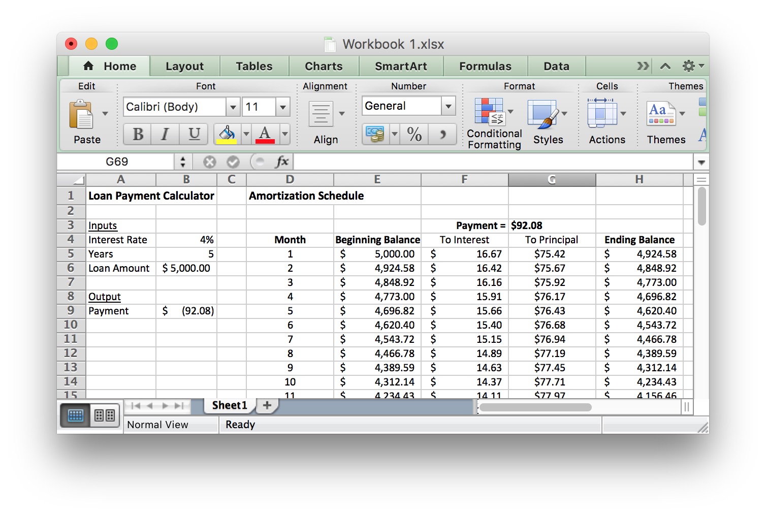 Excel spreadsheet